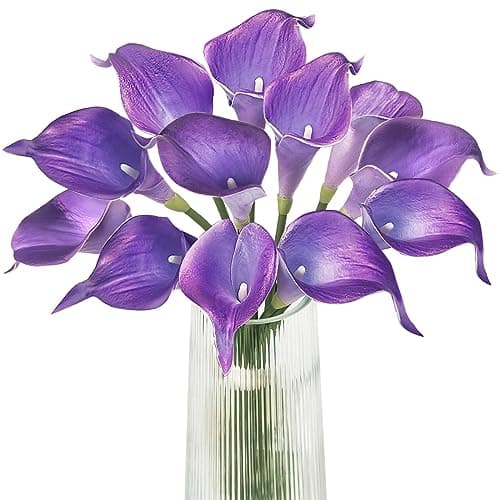 Letjolt Calla Lily Purple Artificial Flowers 12Pcs Table Flower Decor Faux Calla Lilies Bouquet for Wedding Bride Shower Home Decoration Purple