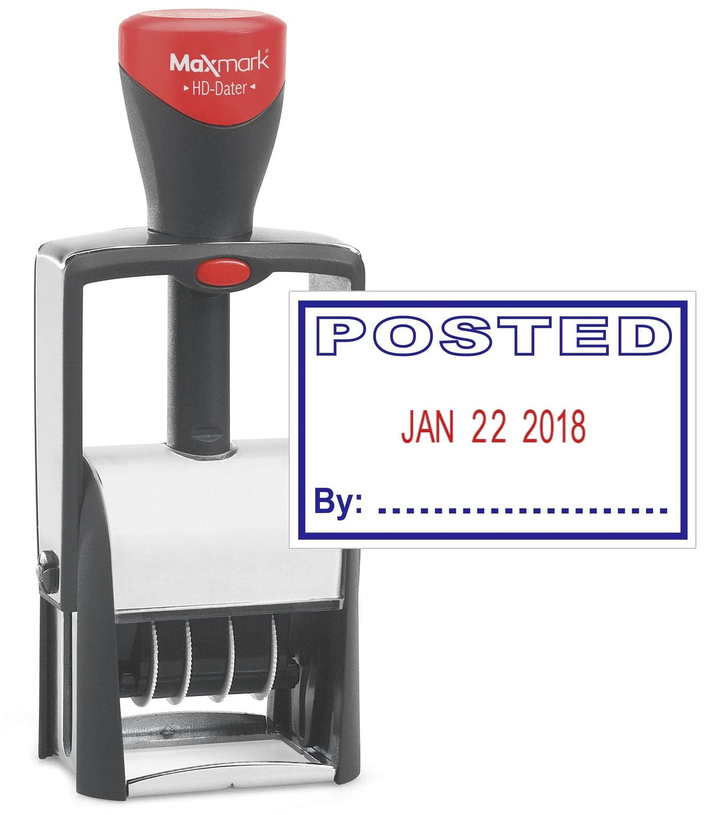 MaxMark Heavy Duty Self Inking Date Stamp with Phrase Posted 2 Color BlueRed Ink