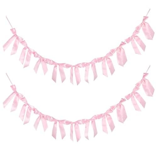 HASTHIP® 2 Strings of 18PCS Pink Bow Garlands Banner Decoration,Pre-Strung Satin Ribbon Ornaments for Birthday,Bachelorette Party,Bridal Shower, Wedding,Engagement,Baby Shower, Graduation Deco