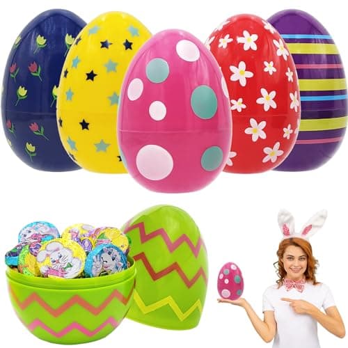 Chochkees Jumbo Painted Fillable Easter Eggs Perfect for Easter Egg Hunt Surprise Egg Assorted Colors 6 Giant Fillable Eggs 12Pack