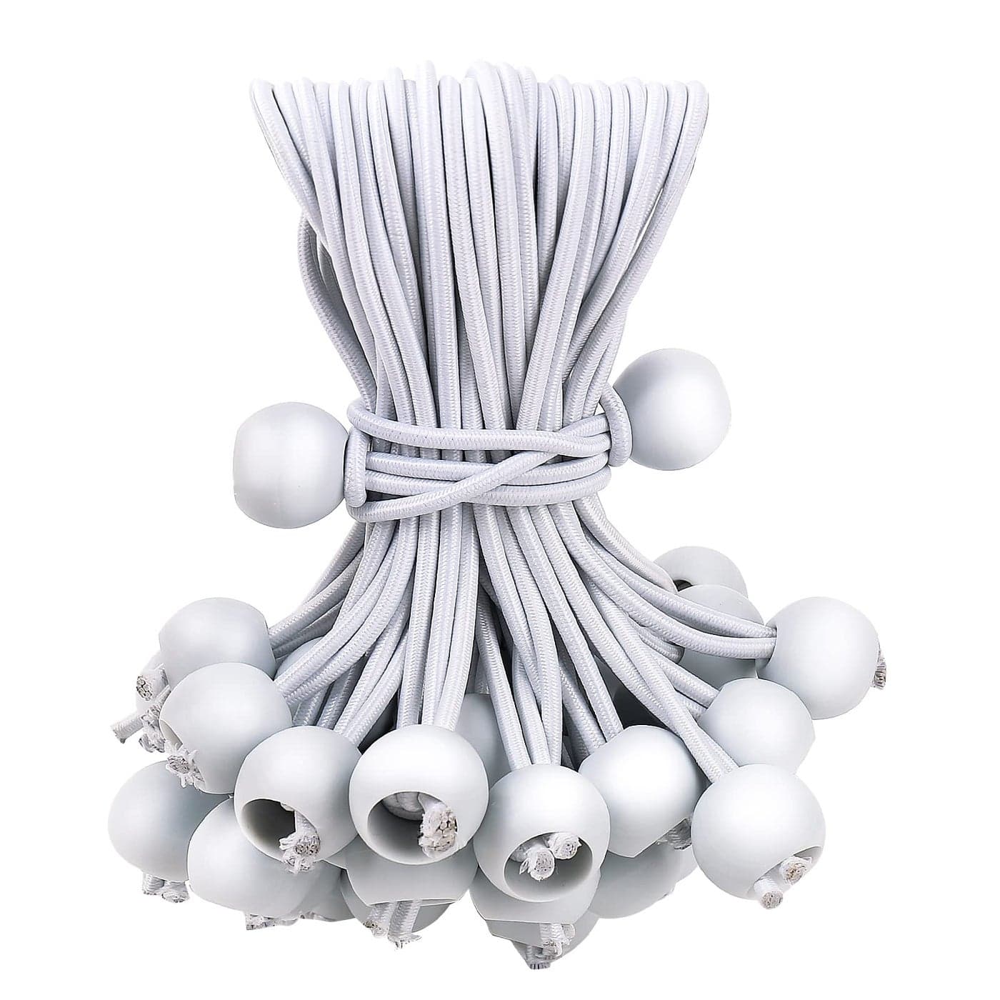 50PCS White Bungee Cords 6 Inch Heavy Duty Outdoor Bungee Cord with Balls Tarp Tie Down Bungee Balls for Shelter Camping Cargo Tent Poles UV Resistant