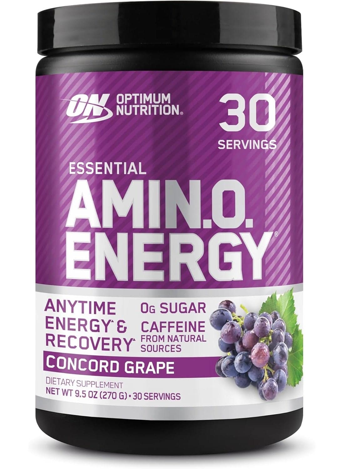 Optimum Nutrition (ON) Amino Energy - Pre Workout With Green Tea, BCAA, Amino Acids, Keto Friendly, Green Coffee Extract, 0 Grams of Sugar, Anytime Energy Powder - Concord Grape, 270 G, 30 Servings
