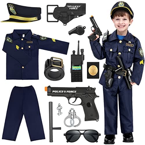 Luucio Police Costume for Kids Police Officer Costume for Kids with Uniform Halloween Costumes for Boys Dress up Role Play Kit for Girls