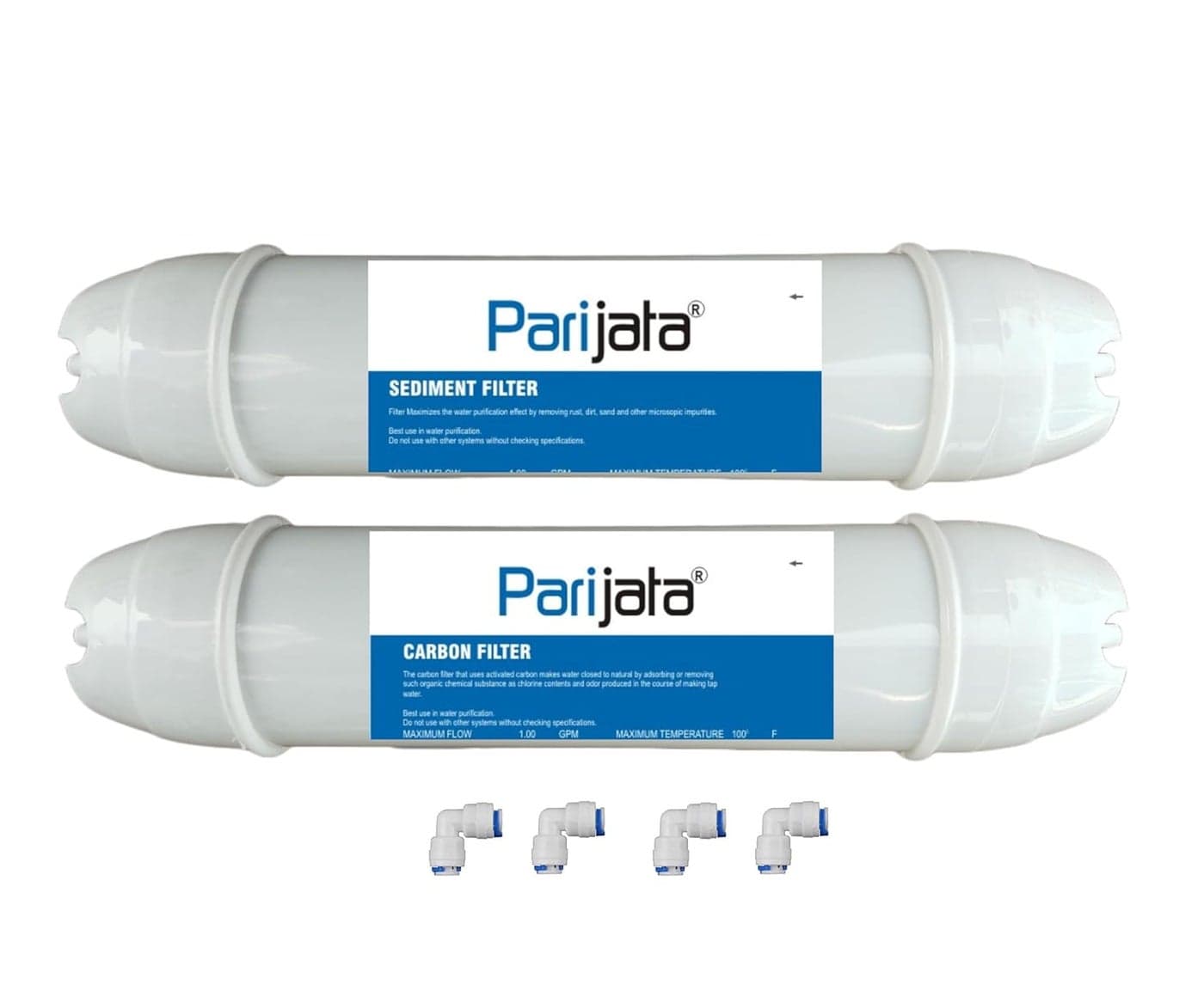 PARIJATA 11 Inch Sediment and Carbon Water Filter Cartridges with Pushfit Ends Replacement Filters for Purifiers and Reverse Osmosis Systems Yearly Maintenance Essential