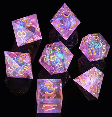 Sharp Edge DND Dice Set Handmade 7 Accessories Dice for Dungeons and Dragons TTRPG Games MultiSided RPG Polyhedral Resin Sharp Edge Dice Roleplaying Games