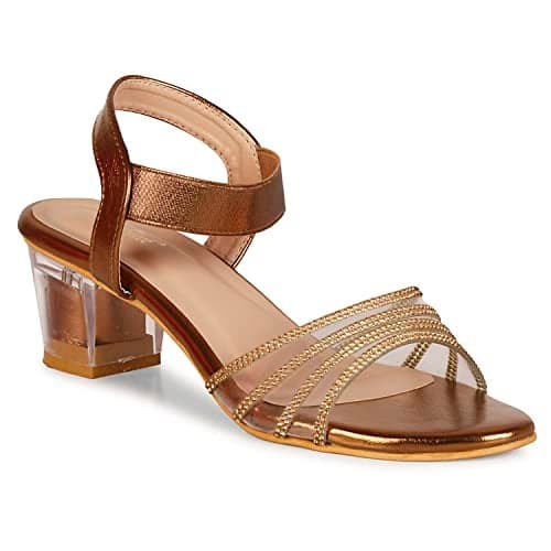 Smart & Sleek Crystal & Glittery Block Heels Fashion Sandals for Women & Girls(Color-Antique, Size-7)