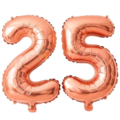 Propsicle 16 Inch Rose Gold Number Balloons 25 - Twenty Five Foil Numbers for 25th Birthday Decoration, 25th Anniversary Décor, Milestone Party Backdrop, Photoshoot Props