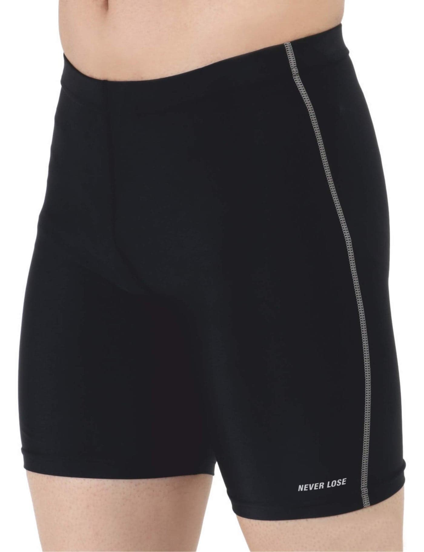 NEVER LOSE Mens Compression Swimming Shorts Swim Tights for Pool Training, Surfing & Water Sports Gym, Running, Workout & Fitness (Large, Black)