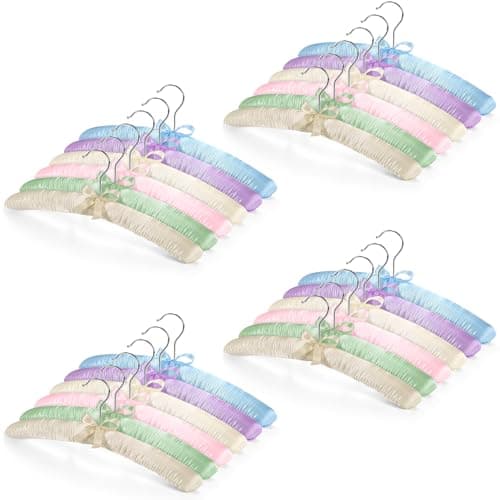 Jetec 24 Pieces Satin Padded Hangers with 360 Swiveling Hook 15 NonSlip Foam Padded Hangers for Women Clothing Soft Sweater Hanger for Coats Blouses Wedding Dresses Silk Dresses 6 Colors