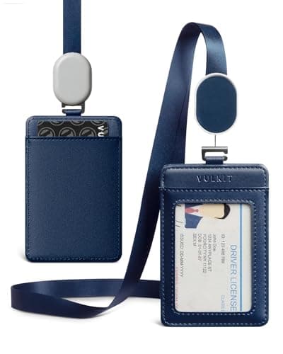 VULKIT Retractable Lanyard with Card Holder Vertical ID Badge Holder for Men or Women Bus Pass Holder ID Card Holders, Blue