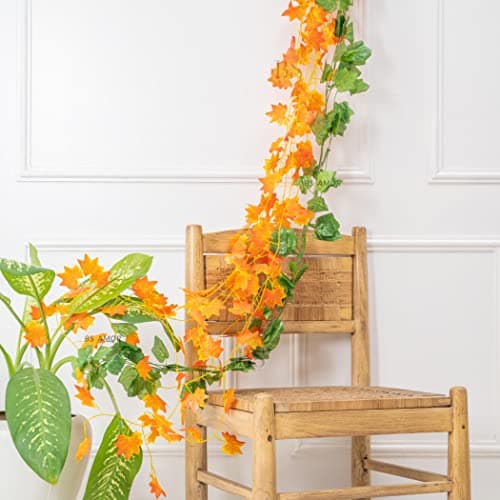 BS AMOR Artificial Creeper 3 Strings(2 Green + 1 Orange) | Wall Hanging | Speacial Ocassion Decoration | Home Decor | for Wedding | Party | Office | Festival Decorative | Length 6 Feet (3 Strings)