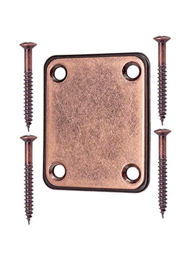 4 Holes Electric Guitar Neck Plate,Neck Joint Plate With Screws for Electric Guitar Bass - Copper Red