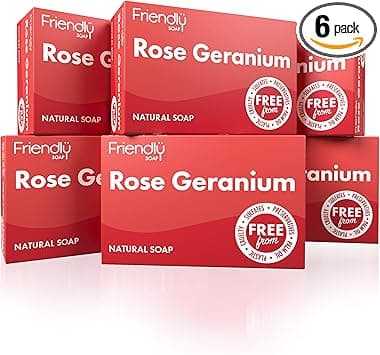 Friendly Soap 6 x 95g Rose Geranium Natural Handmade Soap bar Gentle Sensitive Nourishing No Synthetic Fragrances Sulfate Free