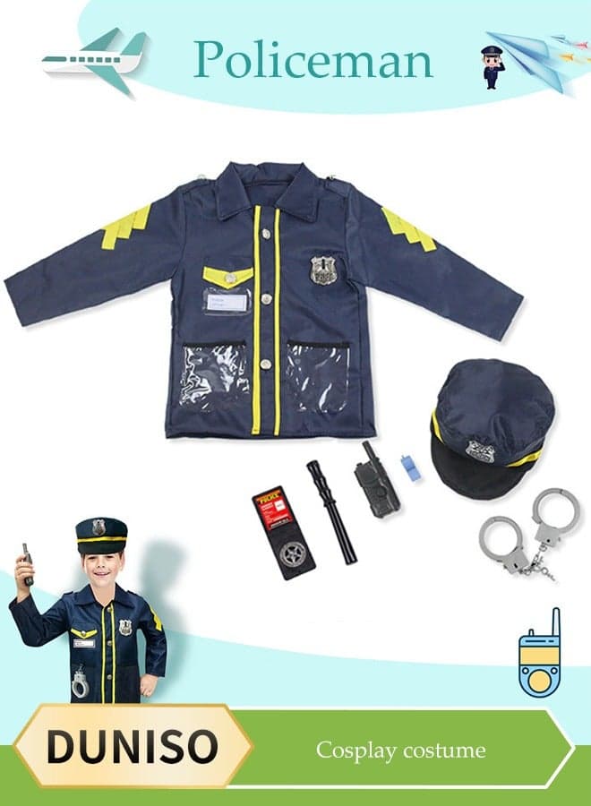 7 Pcs Kids Police Costume , police officer costume, role playing suit, equipped with toys and hats, suitable for boys and girls aged 100 to 130cm in height