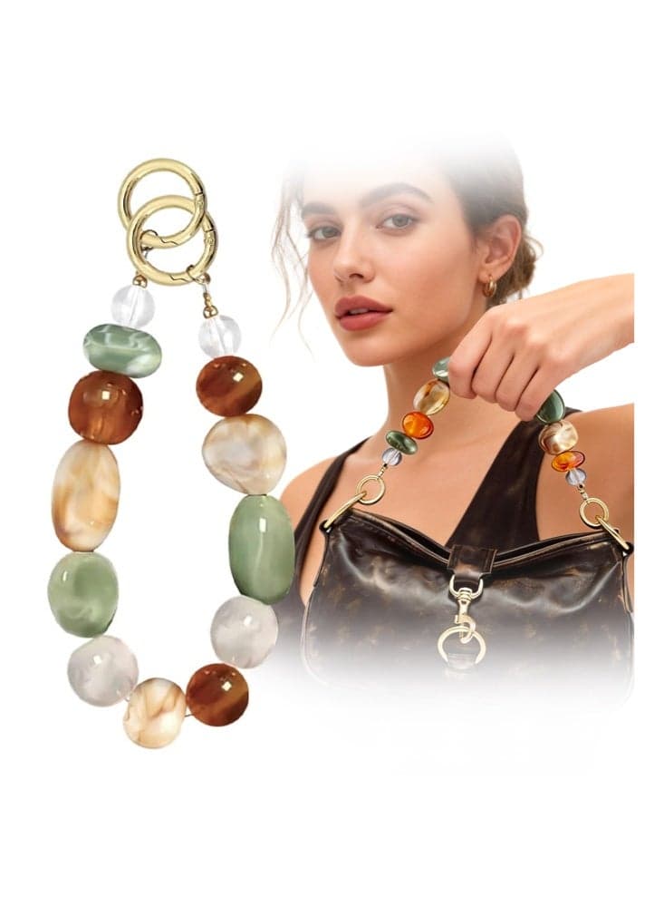 Beaded Phone Charm Mixed Color Marbling-Stone Phone Chain Purse Charms Cute Keychain Wristlet Key Chain Accessories for Women Girl Resin Bag Charms for Handbags Cellphone Wrist Strap for Camera Keychains