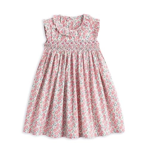 Simplee kids Baby Girls Smocked Dress Handmade Summer Casual Dresses Floral Print Sundress Princess Dress for Toddlers Pink 12 Months