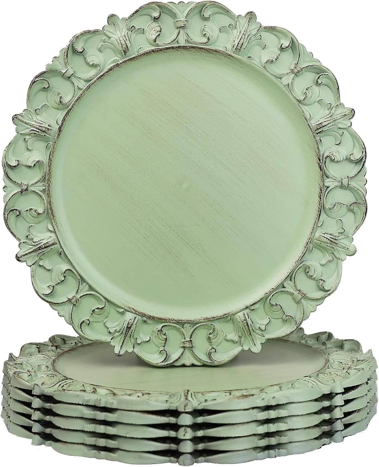 Green Charger Plates Set of 6 Decorative Table Plastic Chargers for Dinner Plates Party Wedding Thanksgiving Christmas FD2GR