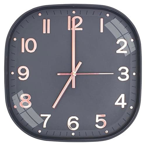 TEKCOOL Plastic Analogue Wall Clock 12" Silent Quartz Decorative Latest Wall Clock Non-Ticking Classic Clock Battery Operated Round Easy to Read for Room/Home/Kitchen/Bedroom/Office/School.Grey Gold'