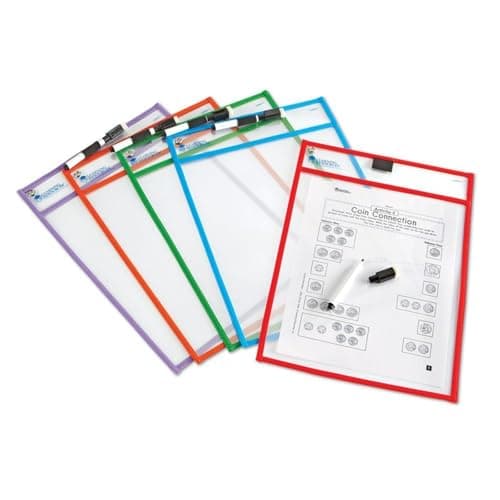 Learning Resources Write Wipe Pockets Set of 5 Dry Erase Sheet Protectors Dry Erase Sleeves Pocket Protector Classroom Supplies for Teachers Clear Plastic Paper Sleeves