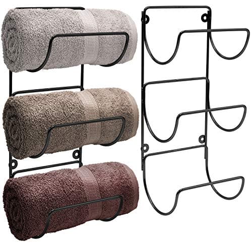 Sorbus Towel Holder for Bathroom Wall 6 Level Wall Mounted Towel Rack Shelves for Rolled Bath Towels Washcloths Linens Black Hanging Towel Racks for Bathroom Spa Salon Towel Storage Organizer