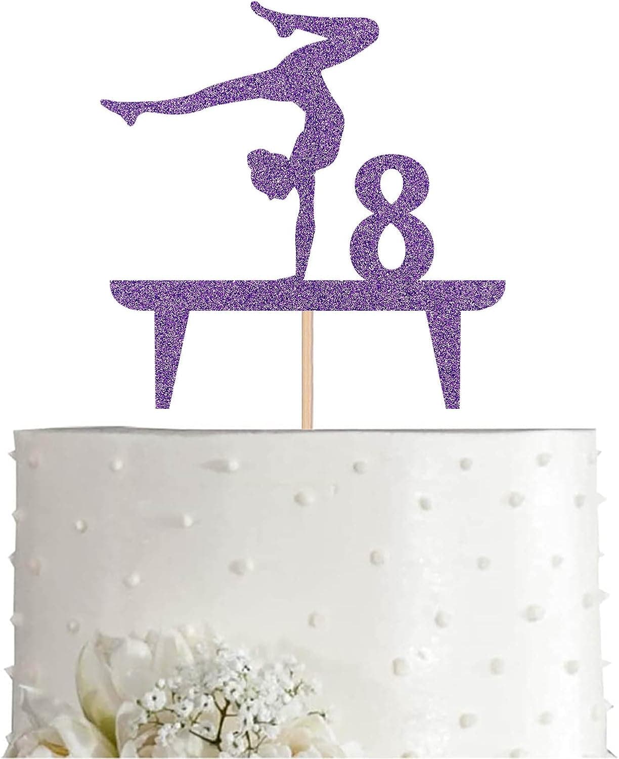 Purple Gymnastic 8 Cake Topper Girl Rose Gold Glitter Gymnast 8th Birthday Party Decoration