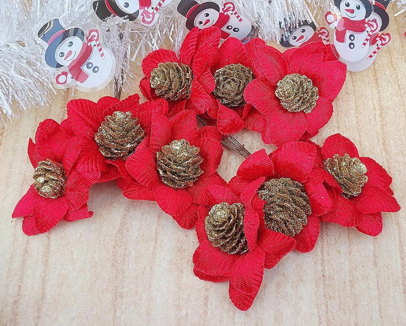 Forty Wings Set of 6 Pcs Poinsettia Artificial Flowers for Christmas Ornaments Xmas Tree Hangings Ornaments for Christmas Decoration Items for Home Decoration