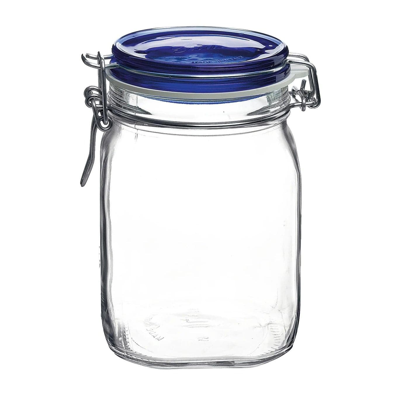 Bormioli Rocco Fido Square Jaw with Blue Lid 3334Ounce 3375 Ounce Clear