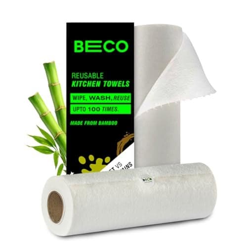 Beco Reusable Kitchen Towel Roll-4000 Times Washable|Soft & Highly Absorbent|Better Alternative to Dishcloth, Kitchen Tissue Paper Roll/Paper Towel|Eco Bamboo Wipes for Home Cleaning|40 Sheets