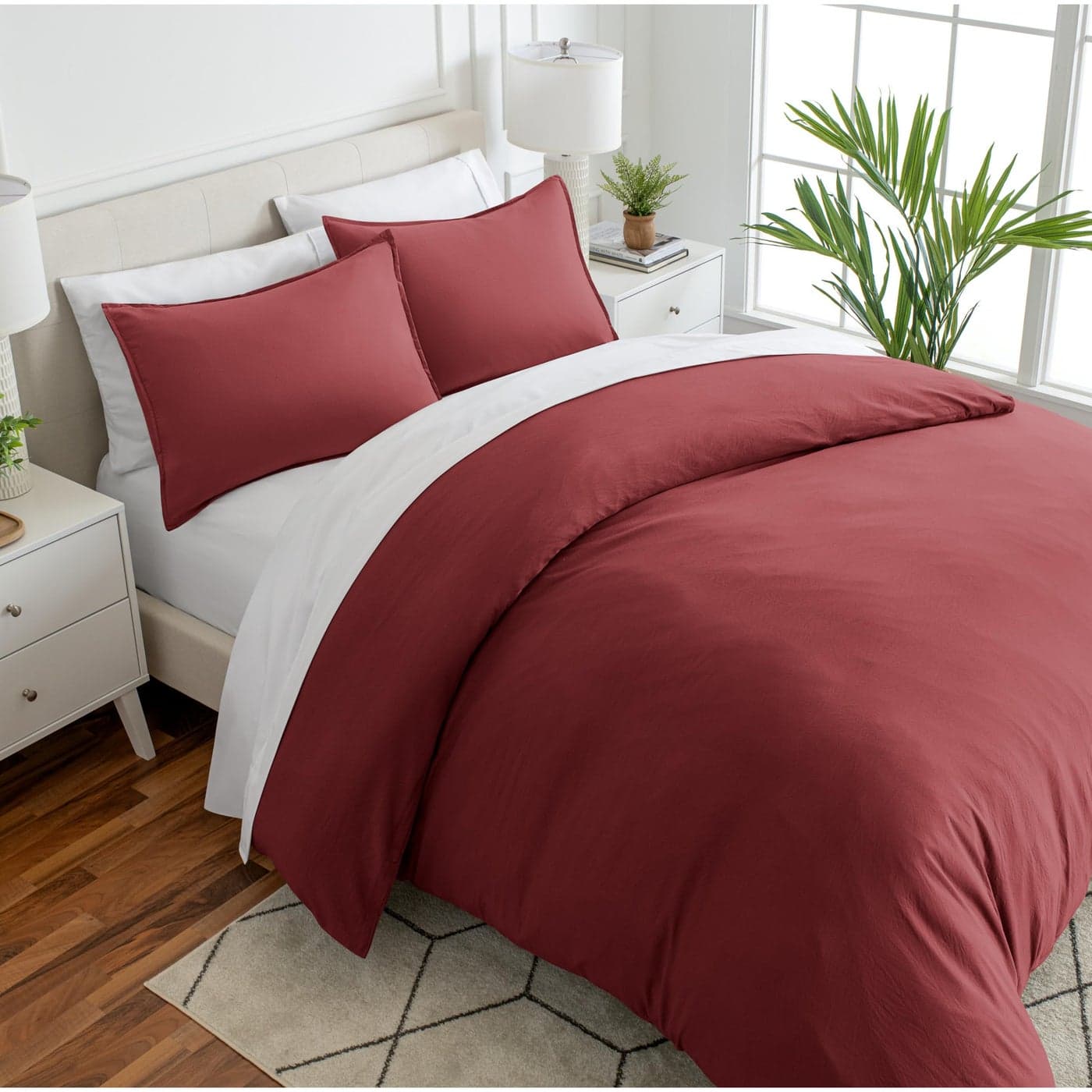 Bare Home Ultra Soft Washed Microfiber Duvet Cover with Zipper and Securing Ties and 2 Pillow Shams LinenLike Look Easy Care Hypoallergenic KingCal King Rosewood