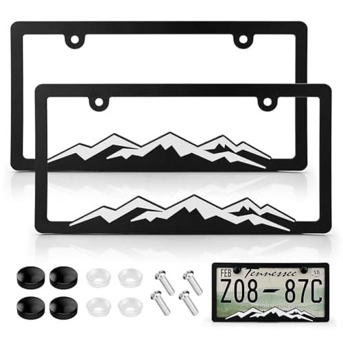 XCLPF Mountain License Plate Frames Plastic License Plate HolderUniversal Car Tag Bracket Off Road Style License Plate Holder Cover for Mountains Enthsusiast 2 Packs 2 Hole Rust Proof Heavy Duty
