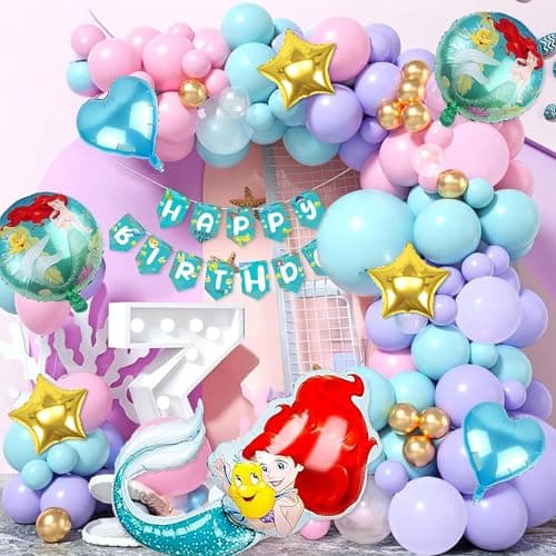 SpecialYou.in Mermaid Theme Birthday Decorations Kit for Girls with Pastel Purple, Blue, Pink, Pearl White Balloons, Ocean Theme Paper Banner, Birthday Decoration Items for Baby Girl- 52 Pcs