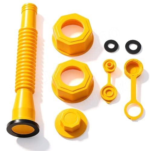 MEAJOO Yellow Gas Can Nozzle Kit, Half, Two, Five & Ten Gallon Can Vent Caps, Base Caps, Rubber Pad & Spout Cover