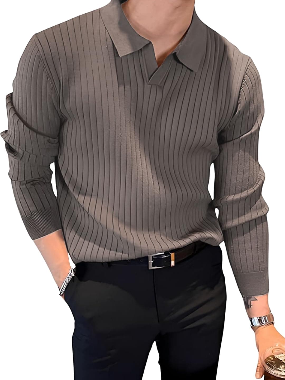 TYSORT Men's Woolen Full Sleeve Collar Polo Knitted Sweater for Men,Winter Wear Sweater for Men.