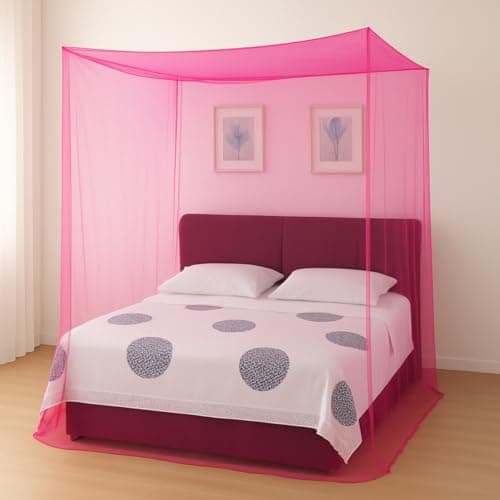 Divayanshi Polycotton Mosquito net for Bed (Pink, 8 x 8 ft)