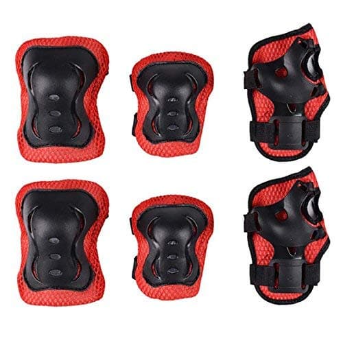 JERN Kids Skating/Cycling/Scooter/Roller Skates 6 Pcs. Guard Set,EVA padded with Plastic (Knee,Elbow & Palm Guard) (Red)