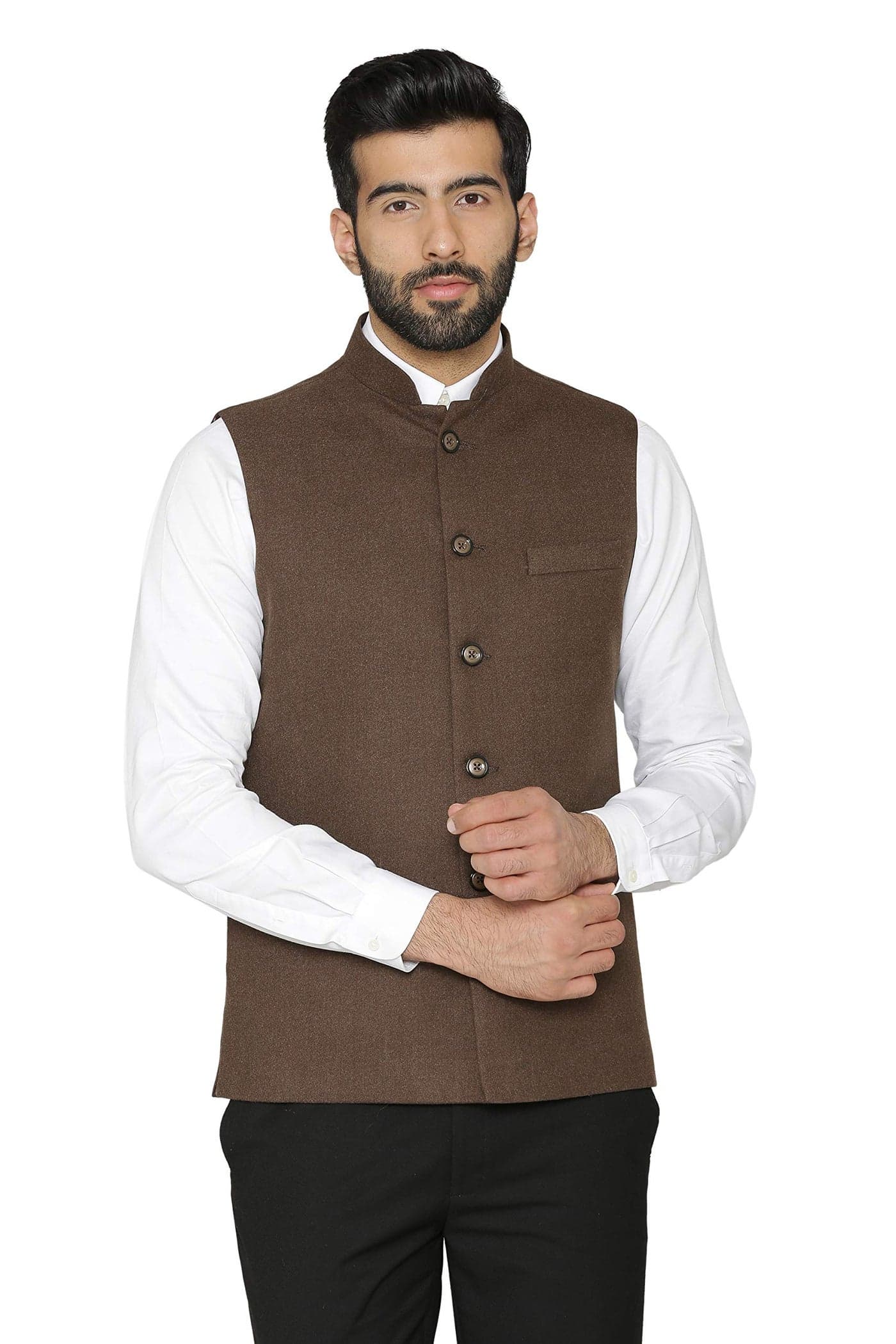 WINTAGE Men's Tweed Wool Festive and Casual Nehru Jacket Vest Waistcoat : Brown