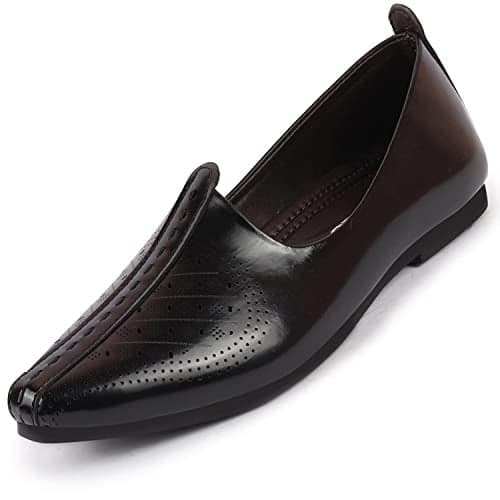 FAUSTO FST FOSME-2037 BLACK-42 Men's Black Laser Cut Ethnic Slip On Wedding Juttis and Mojaris (8 UK)