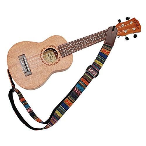MUSIC FIRST Classic Country style Soft Yarn-dyed fabric & Genuine Leather Ukulele Strap Ukulele Shoulder Strap Version 2.0