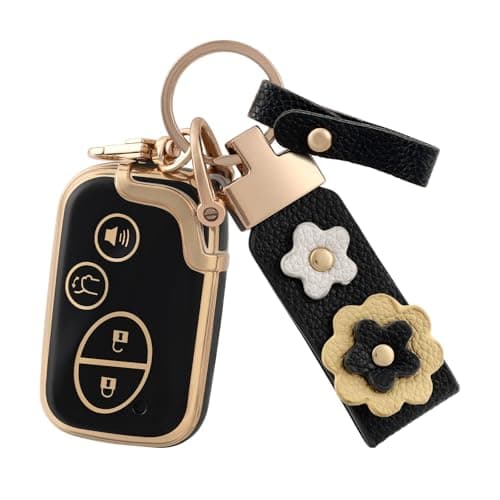 OFF WE GO for Lexus Key Fob Cover with Leather Keychain Soft TPU Key Fob Case Fit for Lexus GX460 RX350 IS250 LX570 ES350 IS350 GS430 GS300 GS450h Smart Remote Car Key Protector Gold Black