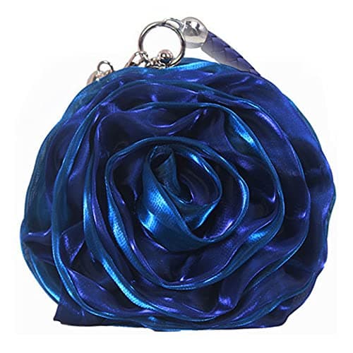 Goclothod Women Rose Shaped Clutch Soft Satin Wristlet Handbag Wedding Party Purse(Medium)