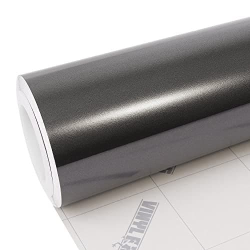 HAPPYMATES Self Adhesive Vinyl Wrap DIY Auto Wrap Film Fit Most Cars & Bikes Waterproof Car Sticker Vinyl Sheet, Interior Sticker, Heat Resistant (12 X 48 Inch, Grey Metallic Vinyl)