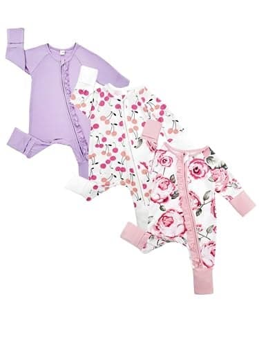 Bow Dream Baby Girl Clothing Footies Bamboo Rayon Baby Girl Clothes Baby Romper Jumpsuit Newborn24 Months Pink Flower Cherry 612 Months