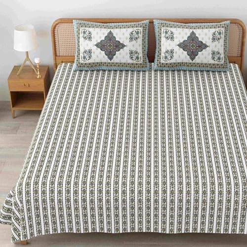 Mafatlal Sanskriti King Size Bed Sheet Cotton | 90 x 108 Inches | 144 TC | Traditional Jaipuri Chaddar | Soft & Durable Fabric with 2 Pillow Covers | Brownie