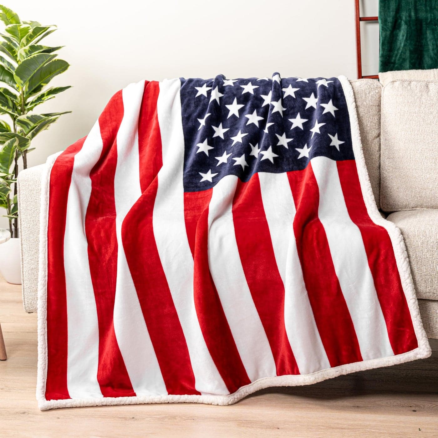 Pavilia Patriotic Blanket American Flag Throw Blanket for Sofa Couch Bed Soft Microfiber Sherpa Fleece Reversible USA Military Veteran July 4th Gift 50 x 60 Inches