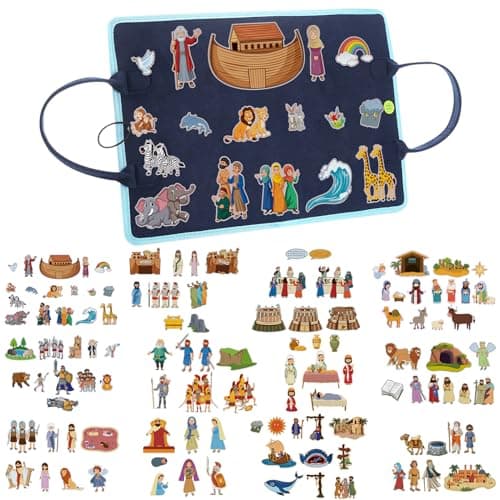 SmoothNovelty 12 Pack Flannel Felt Board Stories Set with a Foldable Board for Preschool Activities Boys GirlsBible