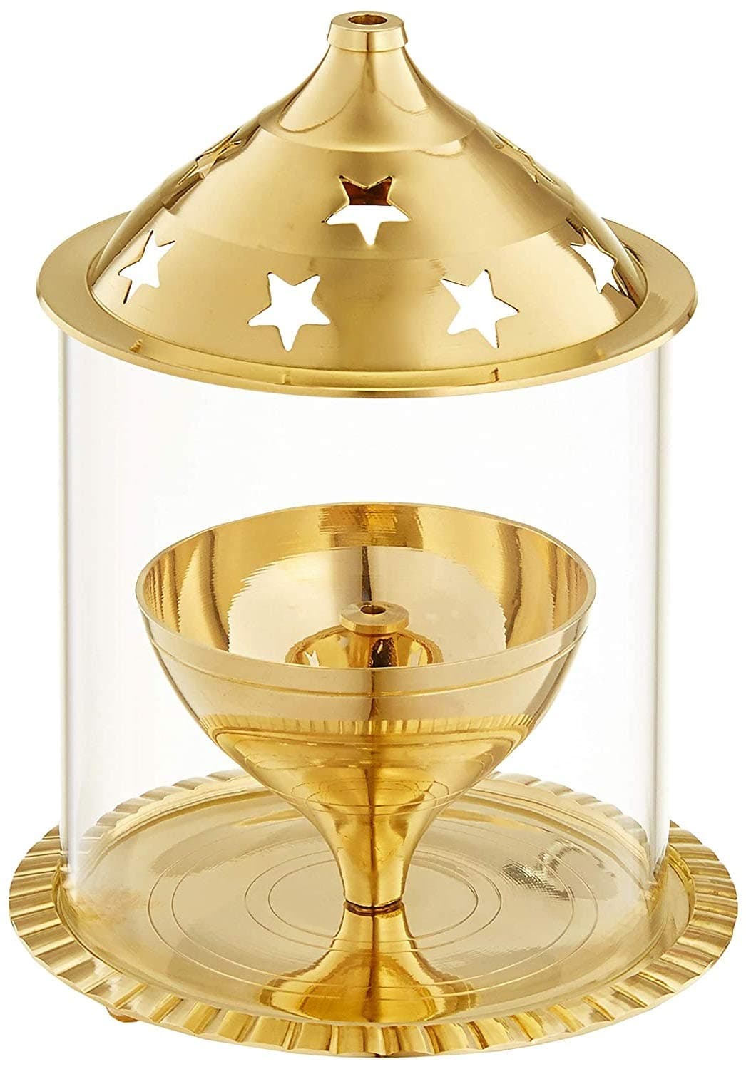 Devera Brass Akhand Diya with Borosilicate Glass Brass Diya Extra Large