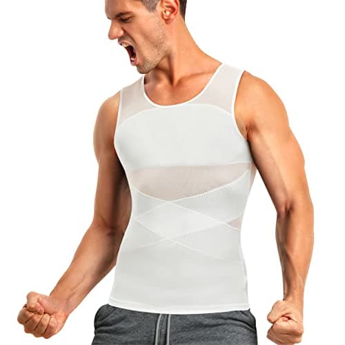 TAILONG Men's Compression Shirt for Body Shaper Slimming Vest Tight Tummy Underwear Tank Top (White, XXX-Large)