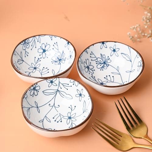 MARKET 99 Ceramic White Katori Bowl Set of 3 (100ml) | Small Chutney & Dip Bowls for Sauces, Pickles & Condiments | Mini Serving Bowls Set for Dining Table | Dessert & Snack Bowls
