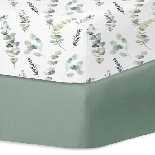Little Grape Land Pack and Play Sheets Mini Crib Sheets Soft Breathable Pack N Play Sheets Playard Fitted Sheet 2 Pack Stretchy Fits 38x26 Playard Mattress Green Leaves