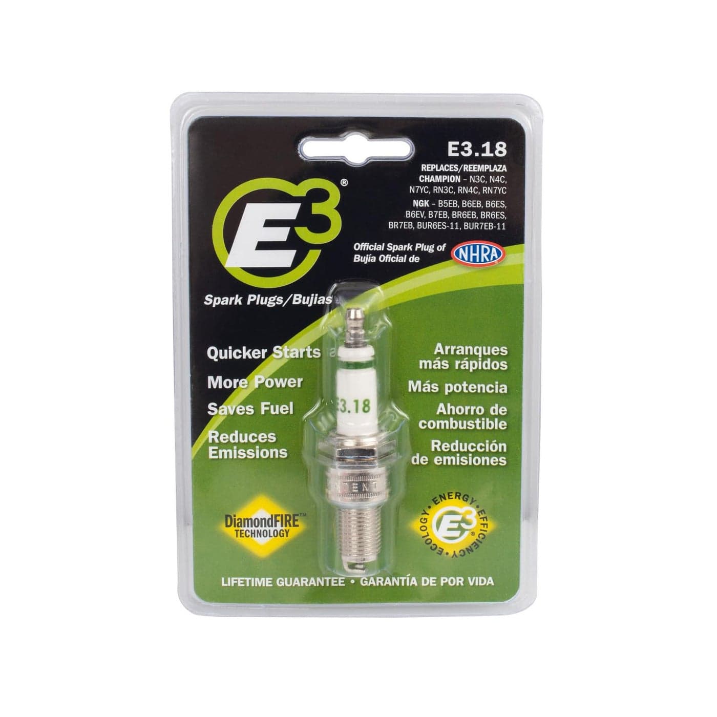 E3 Spark Plugs E318 Premium Lawn and Garden Spark Plug with DiamondFIRE Technology 14mm 0750inch Reach Gasket Seat Pack of 1